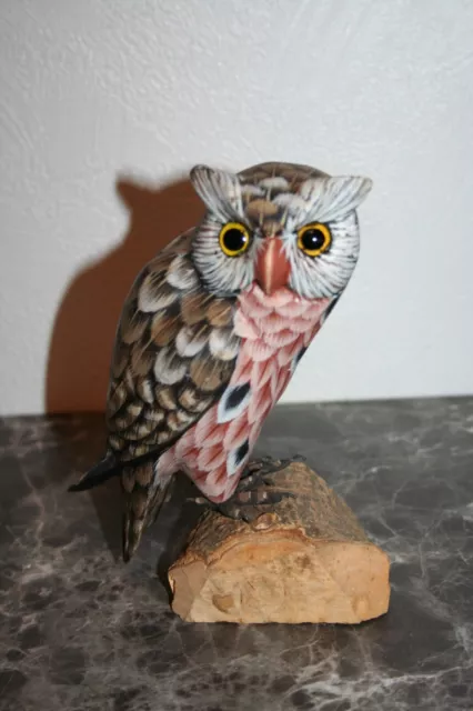 hibou en bois sculpté peint à la main, hauteur 17 cm