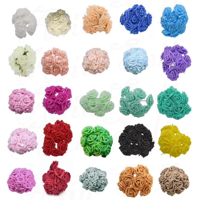 20pcs 7cm Artificial Flowers with Stems Foam Rose Fake Bride Bouquet Wedding