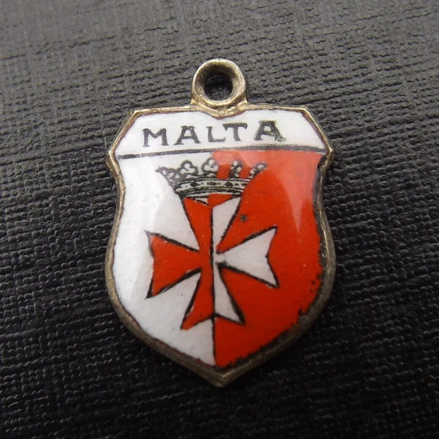 MALTA vintage sterling silver and enamel travel charm featuring Maltese Cross