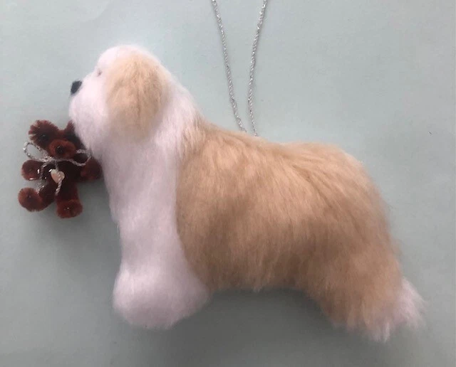 BEARDED COLLIE  with TEDDY BEAR -PART NEEDLE FELTED DOG.