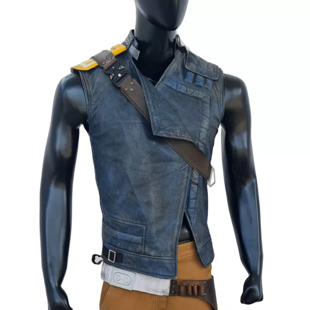 Star Wars Jedi Survivor Cal Kestis Leather Vest with a leather shoulder pad, bel