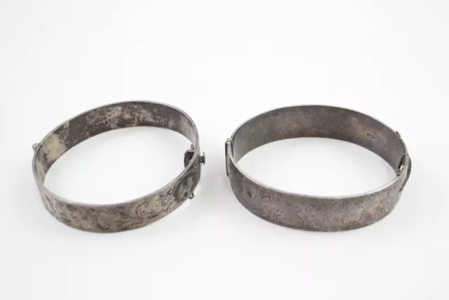 Sterling Silver Bangles Etched Mid Century Scrolling Floral x 2 (81g)