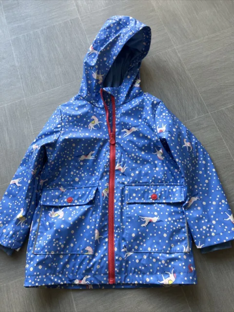 JOULES BLUE RAINDANCE COAT 6yrs 116cm Pony Design Wipe Clean Lined Pockets Zip