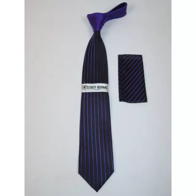 Men's Stacy Adams Tie and Hankie Set Woven Silky Fabric #Stacy27 Purple Stripe