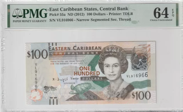 East Caribbean States 100 Dollars Banknote 2012 Choice Unc Grade-64 Pick#55-A