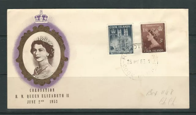 Cook Inseln 1953 QEII Krönung Set Auf Illustrated FDC