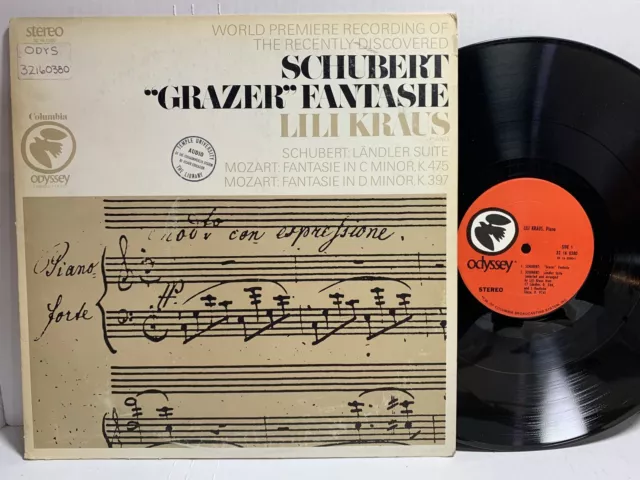 Lili Kraus SCHUBERT Grazer Fantasie / MOZART Fantasies ODYSSEY 32 16 0380