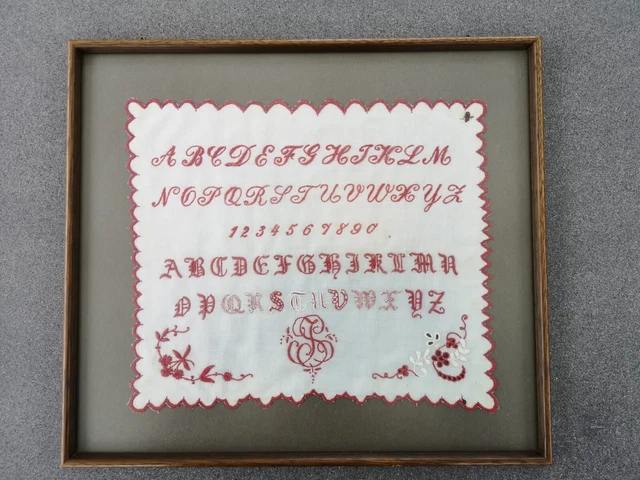 Stickbild um 1890 erstellt Stickmuster Alphabet Antik Stick Bild Vintage