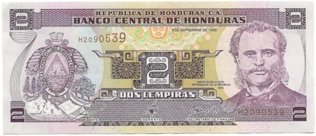 Honduras - billete de banco De 2 Lempiras 3-09-1998 Spl ! Km # 80a