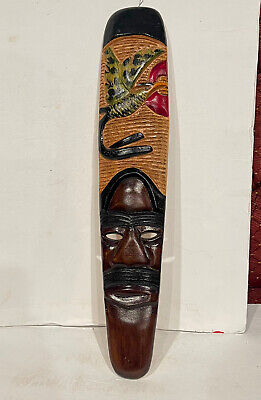 African Large Wooden Mask Turtle Eagle Hand Carved Painted Tribal Wall Art 24 In