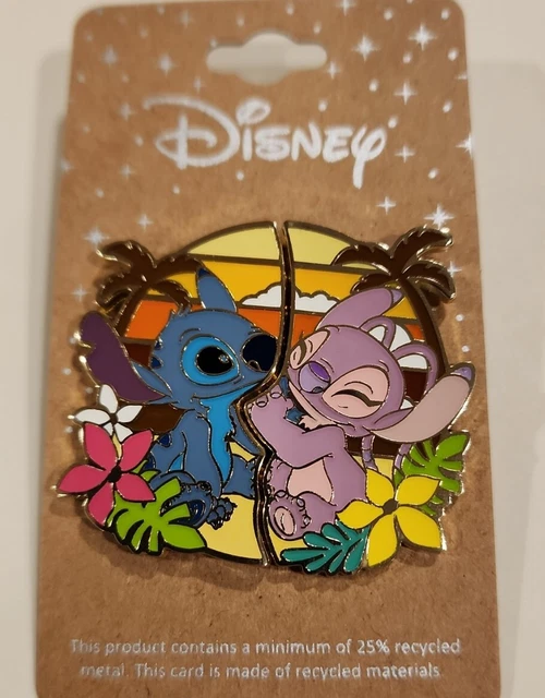 DISNEY LILO & Stitch Angel & Stitch Sunset Beach Floral Enamel Pin Set