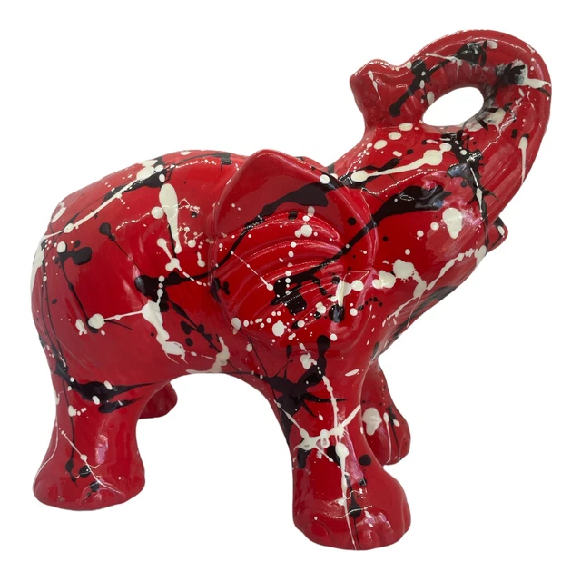 Pop Art Signed Splattered Ceramic Modern Elephant Art Figure Pachyderm
