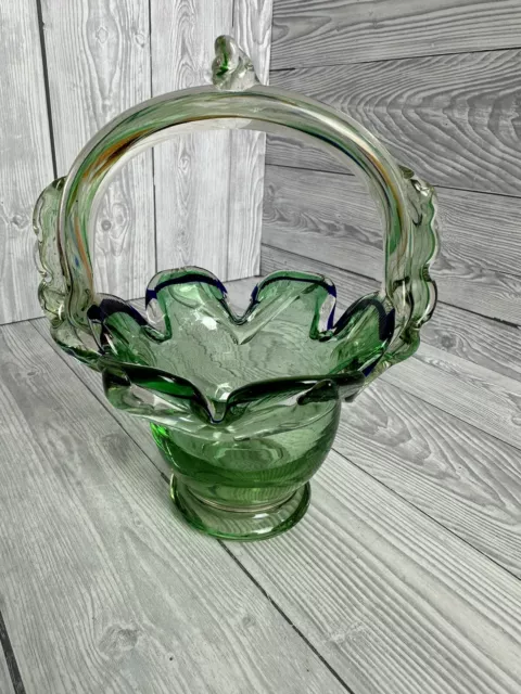 Murano Glass Sweet Basket Bon Bon Green Mid Century Vintage