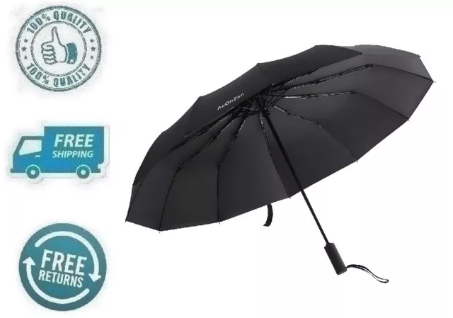 New Black Folding Rain Umbrella Compact Travel Sun UV Protection For Men Women