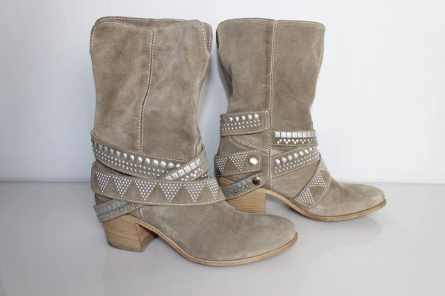 Janet & Janet Bottines à brides en daim taupe clair T 38 Très bon état