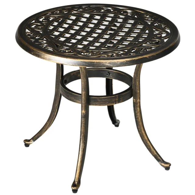 Outsunny 60cm Round Hollow Top Design Side Table with Cast Aluminum Frame