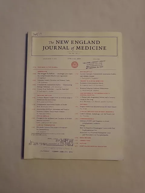 2009 Avril 23, Neuf Angleterre Journal De Medicine, Arthrose,(MH689)