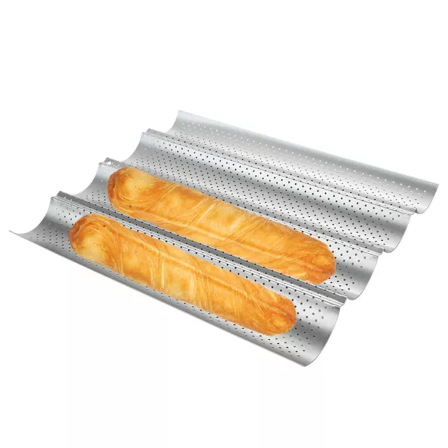 4 Wave Baguette Baking Tray Bread Mold French Loaf Tin Non-Stick Cake Plate Tool