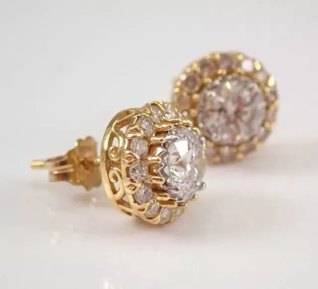 3Ct Round Lab Created Diamond Halo Women's Stud Earrings 14K Yellow Gold Plated