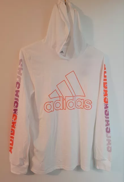 Adidas Hoodie Sweatshirt Size Boys Large 14/16 White with Logo Graphic