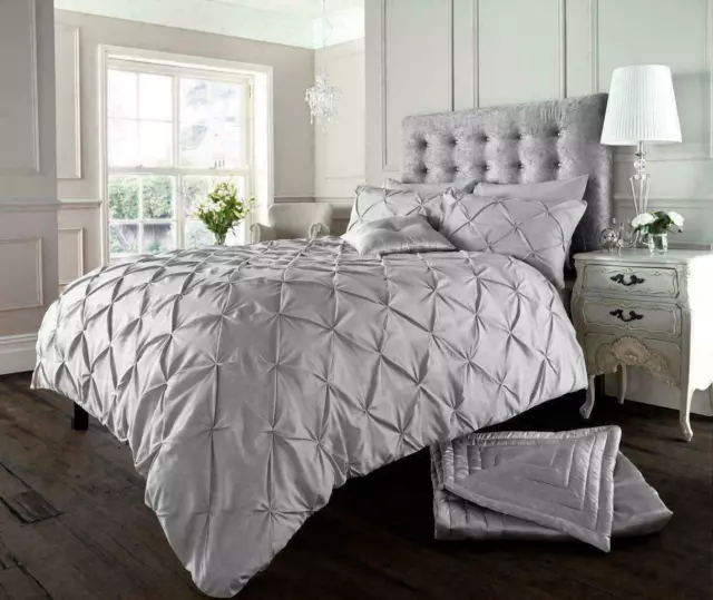 Pintuck Silver Quilt Duvet Cover Bedding Set With Pillowcases Genuine 68-Pick