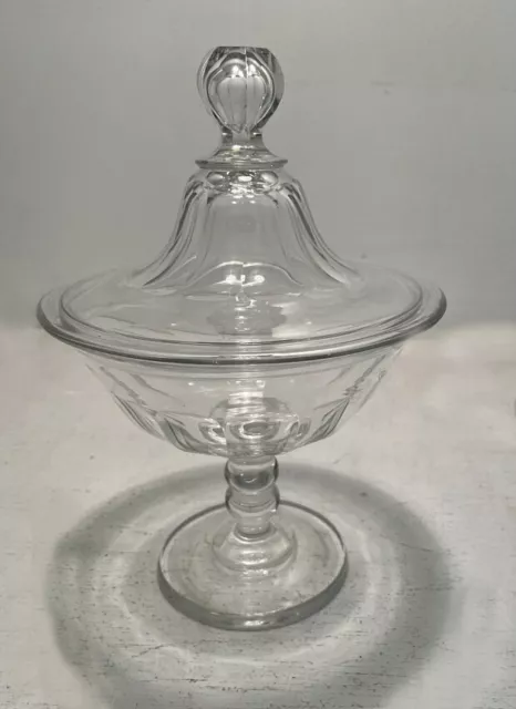 19th century flint glass covered and footed compote