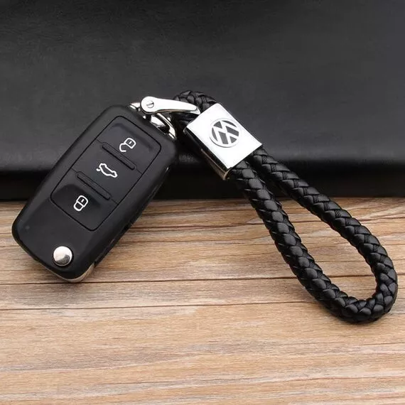 Vw✅Volkswagen ✅Leather ✅Braided Metal Chrome Keyring Key Chain Fob Logo Gift Uk 2