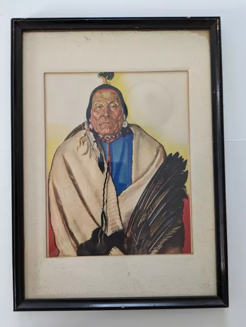 VINTAGE Winold  Reiss framed print - Native American Portrait