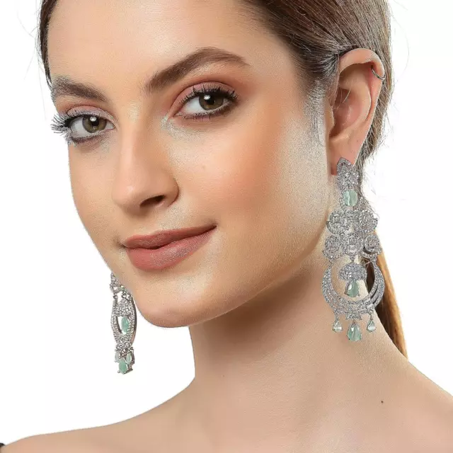 Mint Green Jhumka Ad Stone Earring Ethnic Bollywood Jhumki Bridal Indian Jewelry