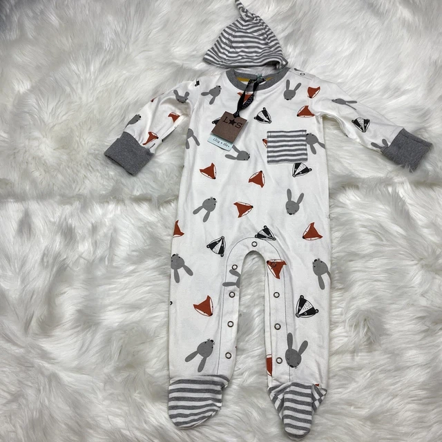 NEW Lilly + Sid Boy's Size 6-12 Months Romper Animal Fox Rabbit Heads Free Ship