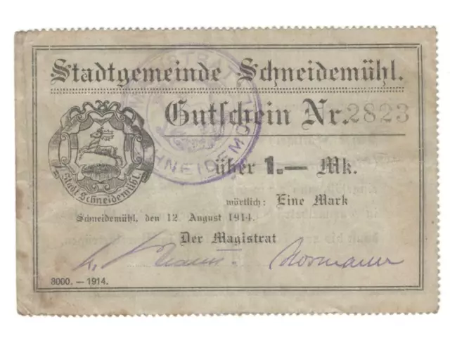 Schneidemühl ( Pila ) Posen - Magistrat - 1 Mark - Dießner 358.1 #20437