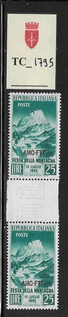 TC_1795. TRIESTE FTT. Gutter pairs of 25 Lire 1953 "FESTA MONTAGNA". MNH