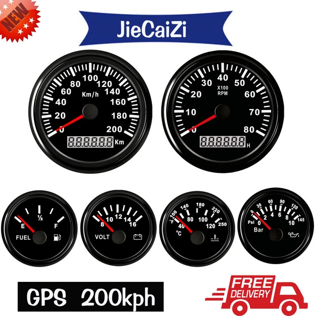 Led Speedometer Set 6 GAUGE SET 200kph gps speedometer car tacho fuel temp oil pressure ...