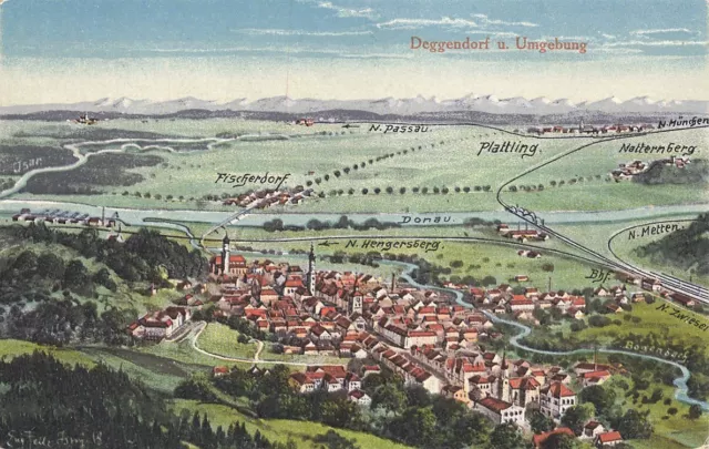 725646) AK Deggendorf und Umgebung gelaufen um 1925