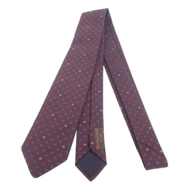 Hermes Heavy silk tie H336111T H logo cotton bordeaux men's suit Used