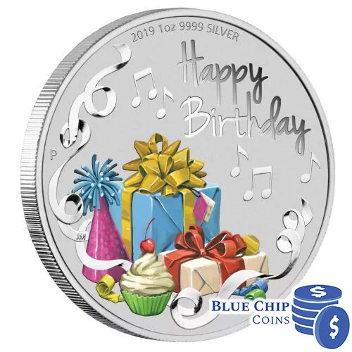 2019 $1 Happy Birthday 1oz Silver  Coloured Coin In Folder