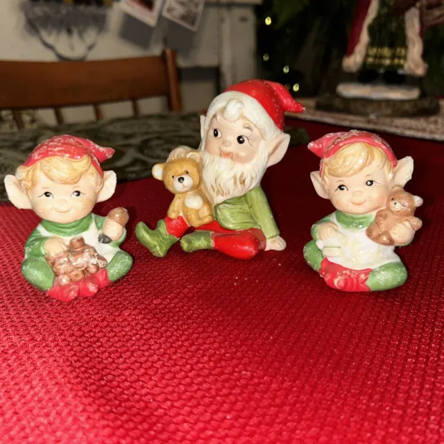 Homco Christmas Elves Figurines Set of 3 Toy Makers