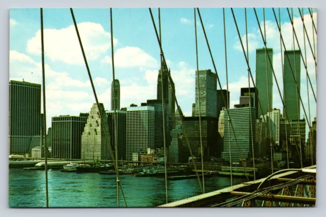New York City NY Manhattan Skyline With Twin Towers VINTAGE Postcard