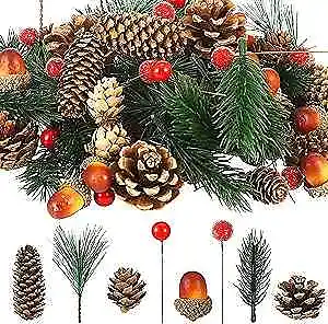 180 Pcs Christmas Pine Cones Holly Berry Craft Pine Branch Set Christmas