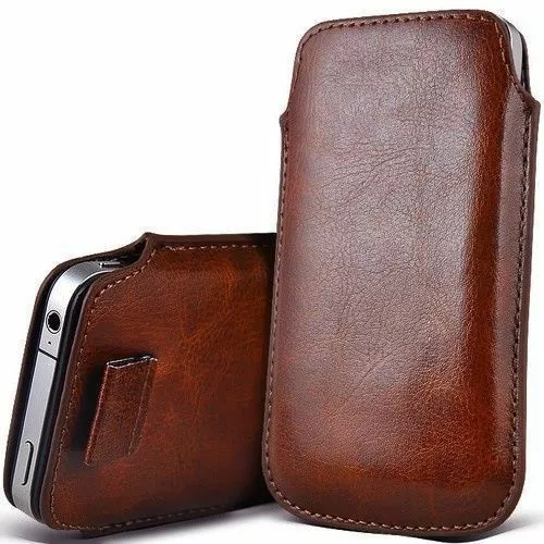 FUNDA DE PIEL MARRON CON TIRA DESLIZANTE PARA iPHONE 5 5S SE 5C