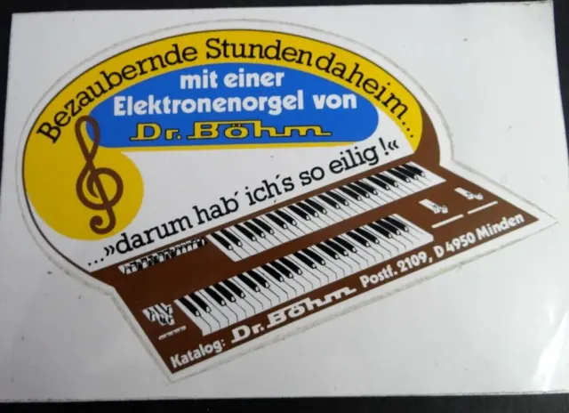 Werbe-Aufkleber Dr. Böhm Selbstbau-Elektronen-Orgel 4950 Minden 70er Jahre