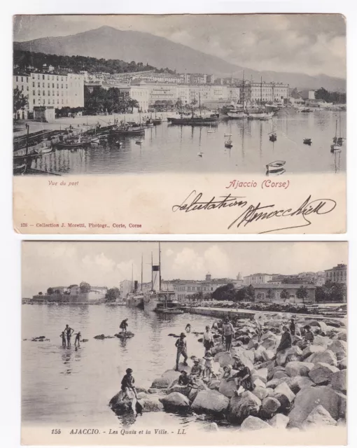 2 CPA 20 CORSE AJACCIO-Vue du Port - Les Quais de la Ville vers 1900