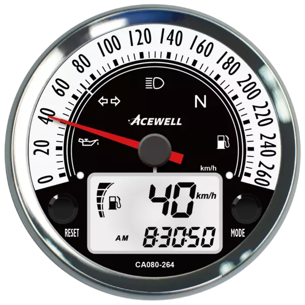 Acewell CA080 220kmh speedometer digital tachometer, chrome alloy body