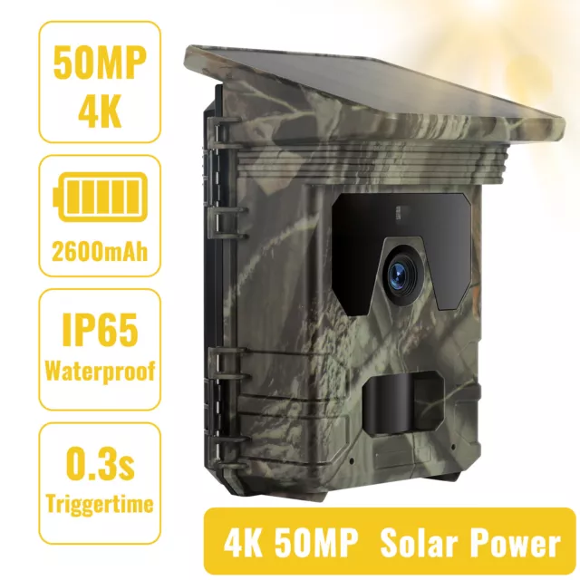 Solar Trail Camera 4K 60MP IR Night Vision WIFI Bluetooth Hunting Camera Outdoor