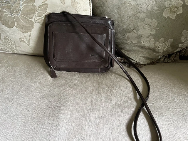 Fossil Crossbody Bag Brown Pebbled Leather Organizer Messenger Bag