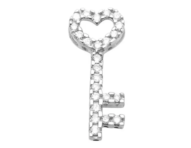 Pendentif clé cœur en diamant véritable diamant pour femme or blanc 10 carats charme 0,24 ct 0,85"
