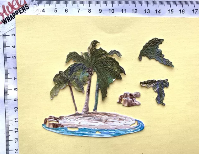 DECOUPAGE CARD Tattered Lace Die Cuts x4 Beach Palm Trees Pirate Island Treasure