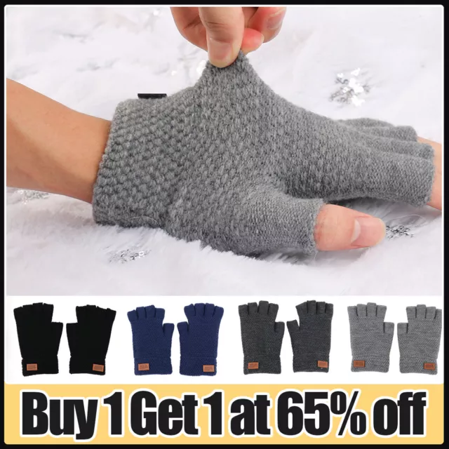 Thermal Fingerless Gloves Mens Womens Knitted Warm Winter Half Finger Mittens