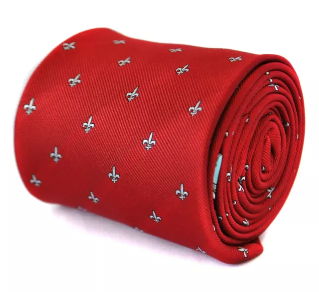 Frederick Thomas Designer Mens Tie - Dark Red - Embroidered Fleur De Lys Lis