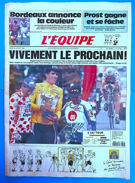 Tour De France 1993. Gérard Rué  46e , Miguel Indurain  1er Gianni Bugno 20e Tony Rom
